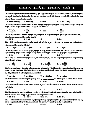 160 Câu trắc nghiệm Vật lí 12 - Bài 3 Con lắc đơn (Có đáp án)